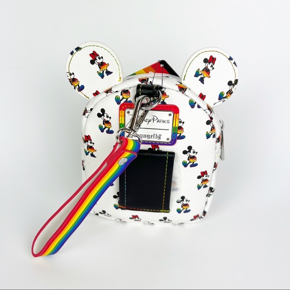 Disney Parks Loungefly Mickey Minnie Mouse Rainbow Pride Mini Backpack Wristlet - Picture 2 of 11